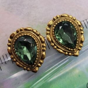 1928 Green Glass Earrings Victorian Revival
